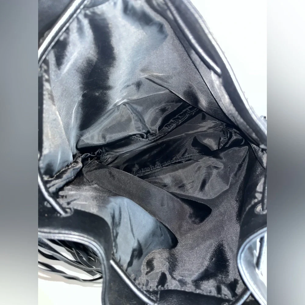 Victoria's Secret Fringe Bucket Bag Drawstring Black Faux Leather Large NWOT - Picture 15 of 16